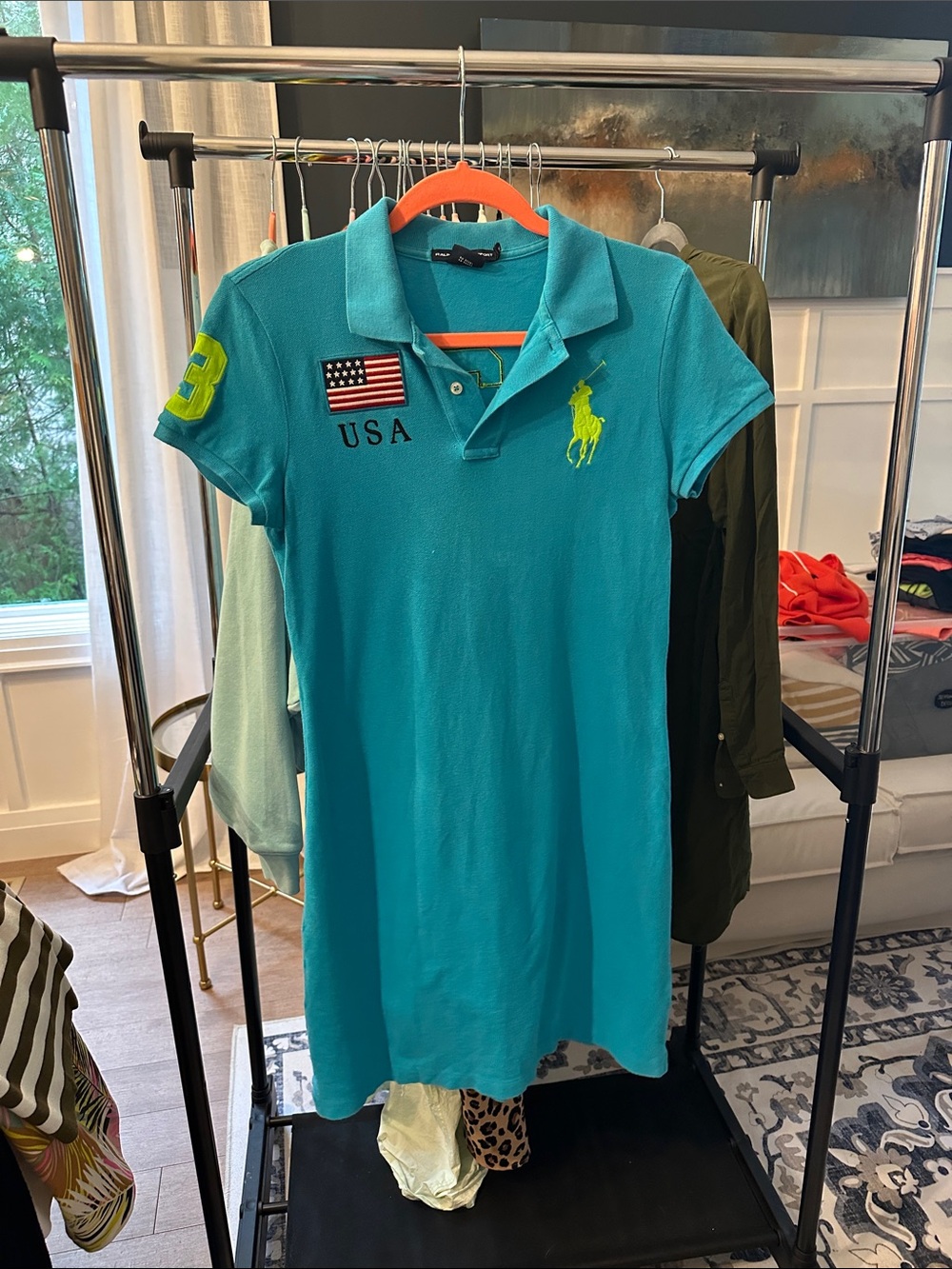 Vintage - Polo by Ralph Lauren Teal Polo Dress with Neon Yellow Pony & USA Patch